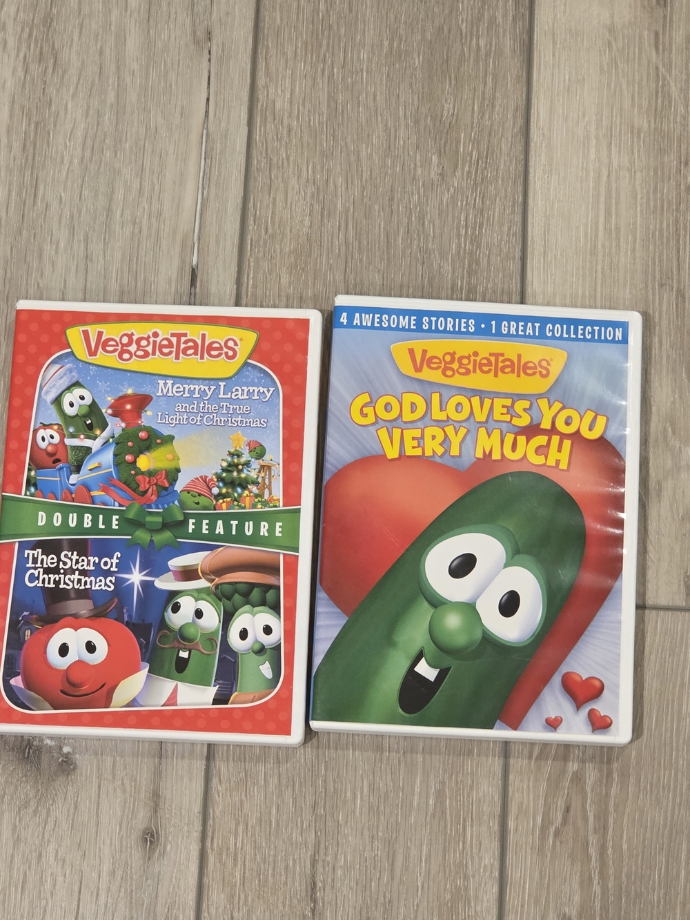 VeggieTales DVD Bundle - Merry Larry & God Loves You Very Much - Red, Green